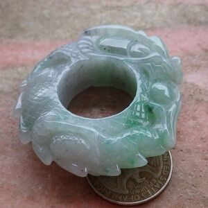 Certified Green 100% Natural A JADE Jadeite Dragon RING USA.11.25 龙戒指